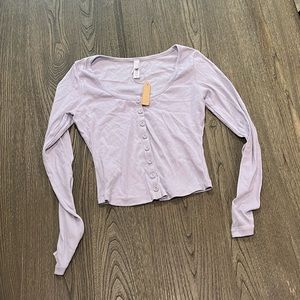 NWT Skims Lace Pointelle Henley Top Lavender Size S